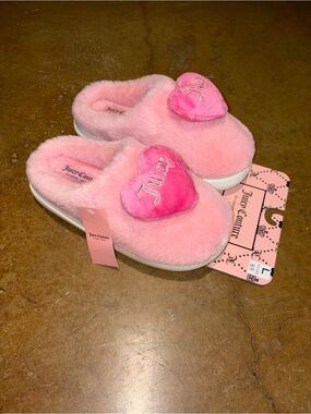 Juicy Couture Pink Plush Heart Slide Slippers